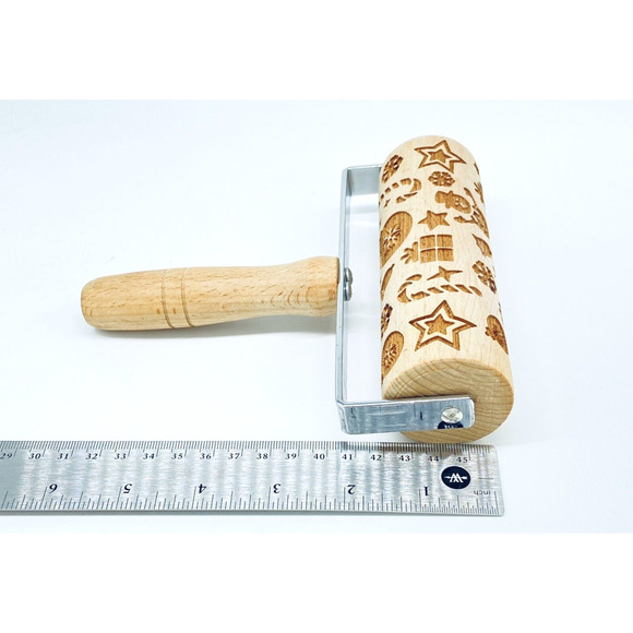 Christmas Wooden Rolling Pin Engraved Embossed Christmas Designs cookie baking - Picture 6 of 6